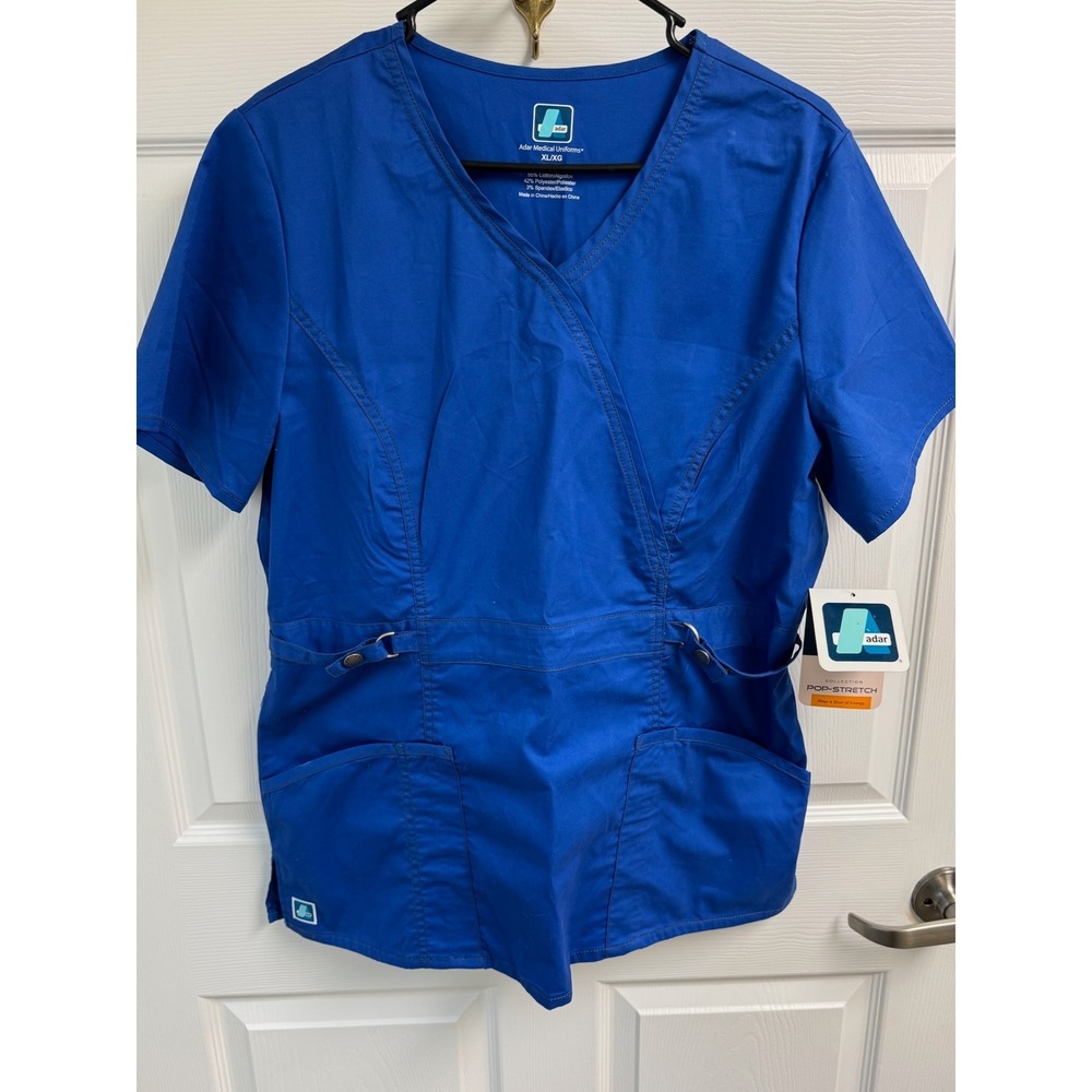 Adar Medical Uniforms Womens Royal Blue Pop-Stretch Scrub Top XL 3234 RYLP NEW